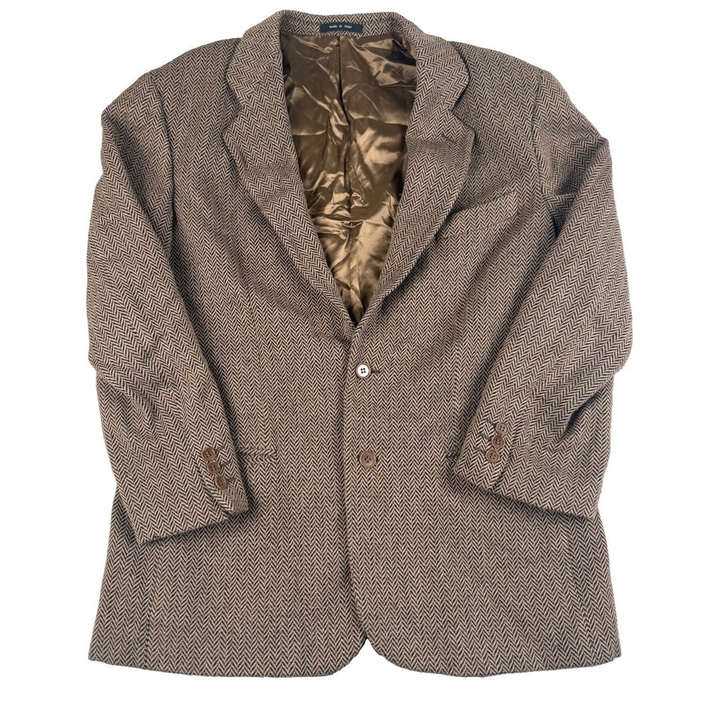 Emporio Armani Mens 52 Wool Blazer Herringbone Brown Made Italy Vintage